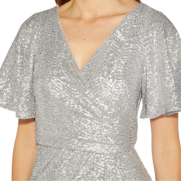 NWT ADRIANNA PAPELL Wave Sequin Draped Gown. Size 12 - Picture 3 of 14